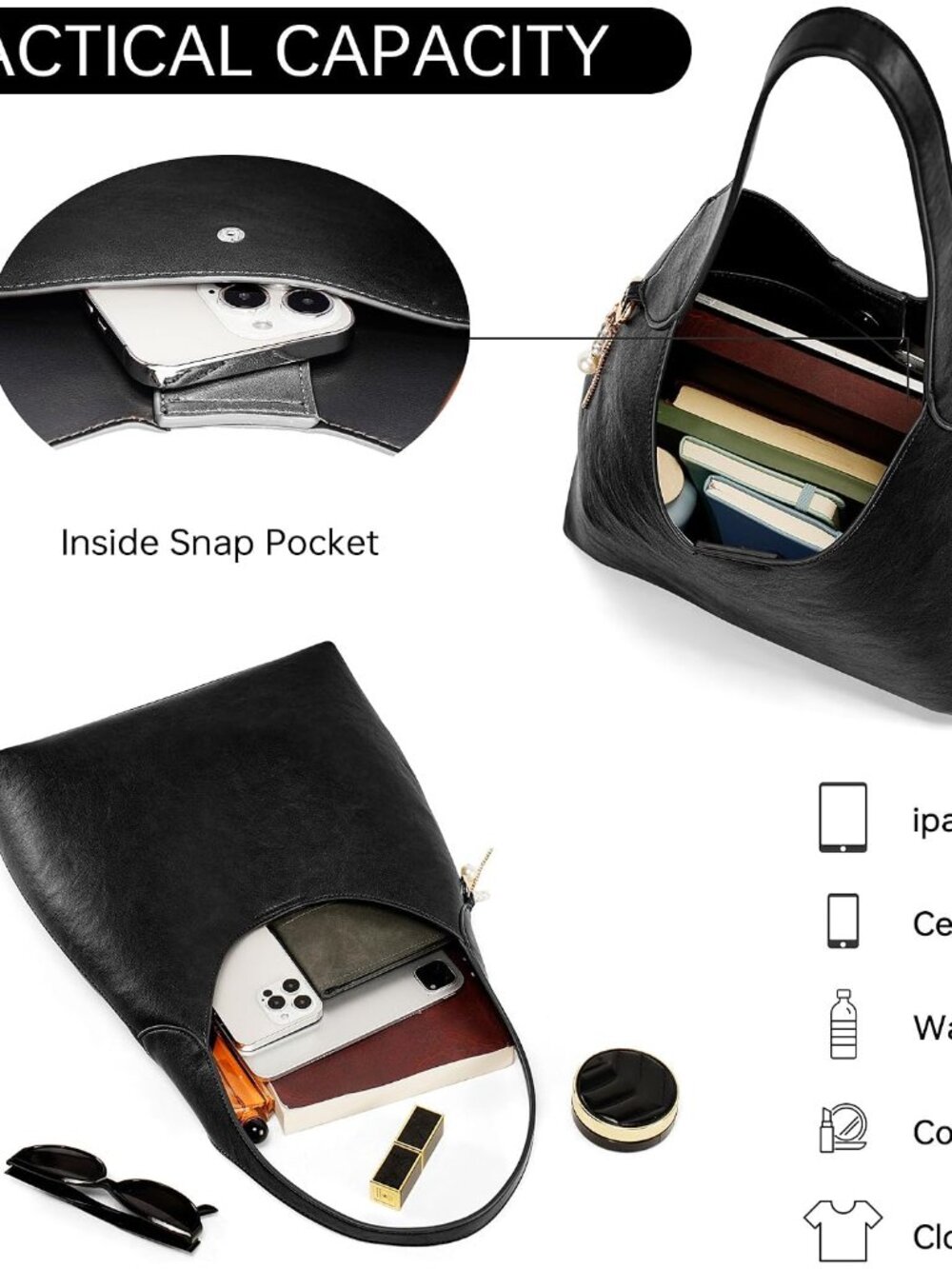 Hobo Bag Slouchy Shoulder Bag Leather Hobo Bags For Women Women's Hobo Bags Faux View 4